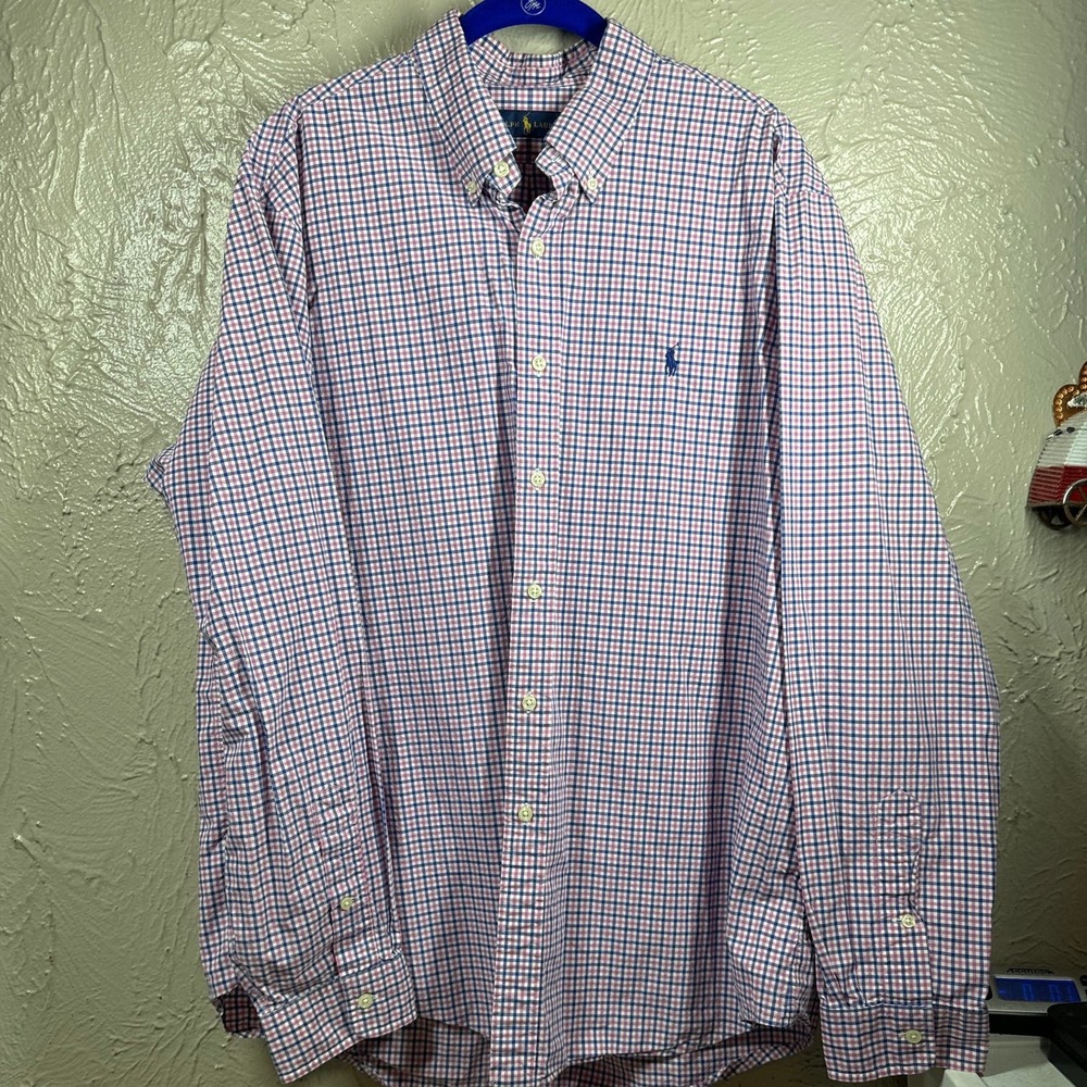 Ralph Lauren Pink Blue White‎ Check Men’s Long Sleeve Button Up Shirt Size XL